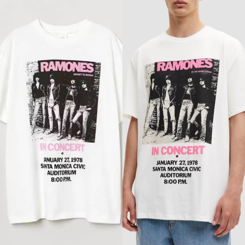 H&M Oversized Printed T-shirt / Kaos HNM ORIGINAL Hati2 barang tiruan - Light beige/Nirvana, Pink Fl
