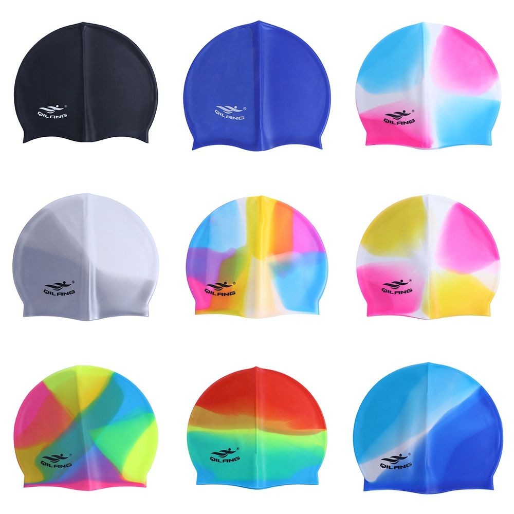 Classic Practical Colorful Silicone Plus Size Long Hair Swim Cap Swimming Cap Swimming Hat Bathing C