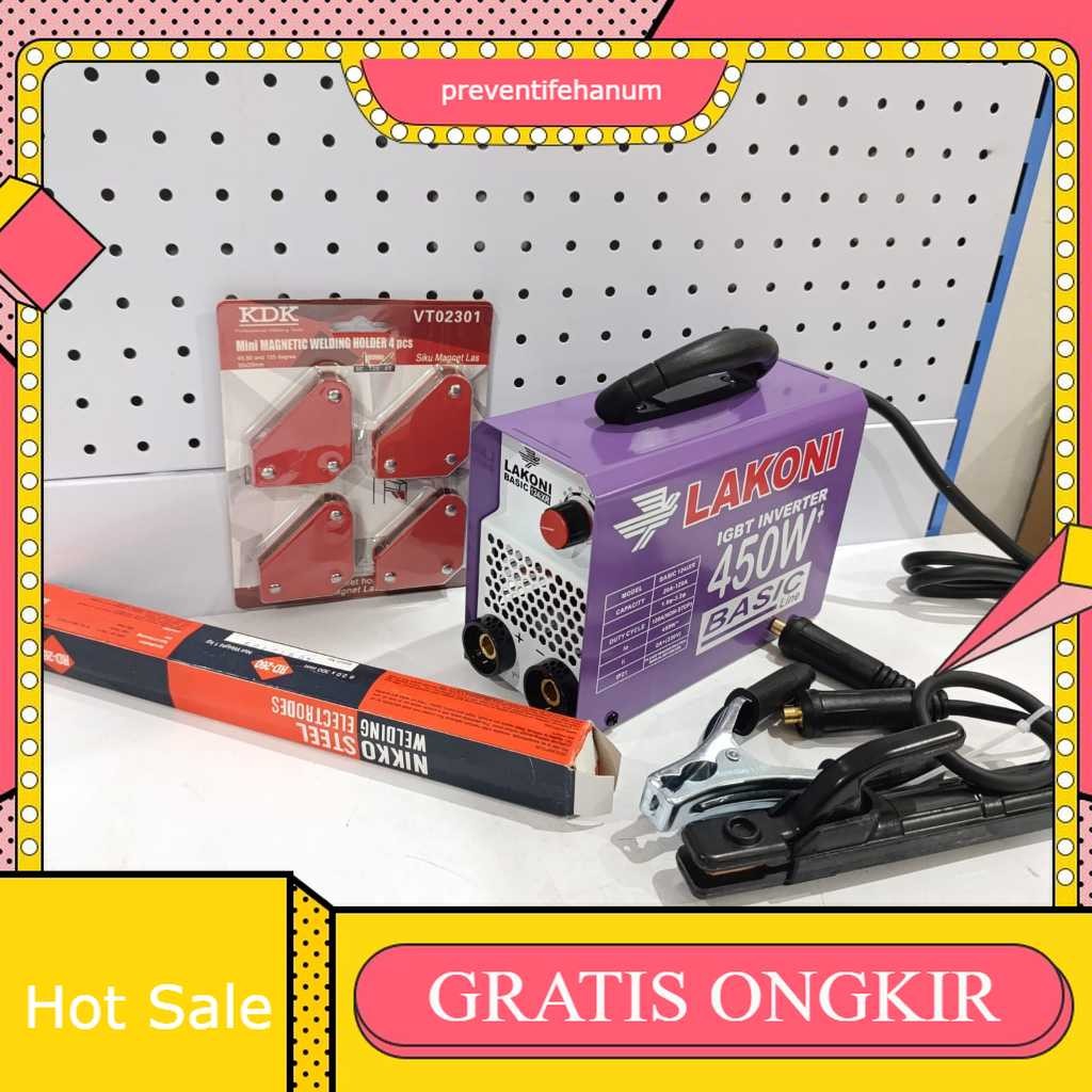 PAKET HEMAT Mesin Las Lakoni Mesin Las Inverter Lakoni 450watt Basic 124ix + Kawat Las + Welding Hol