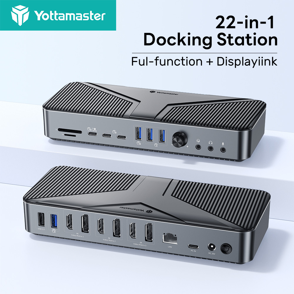 

Yottamaster 22 in 1Docking Station 8K@30H HDMI VGA PD Ethernet RJ45 USB C 10Gbps Hub Multiport Adapter Compatible for Laptops