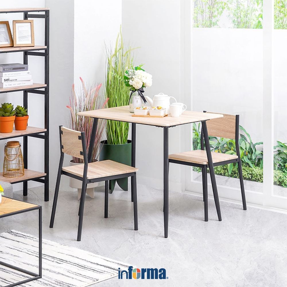 Informa Lexon Set Meja Makan 2 Kursi - Cokelat Muda Dining Table Kursi Ruang Makan Aesthetic Furnitu