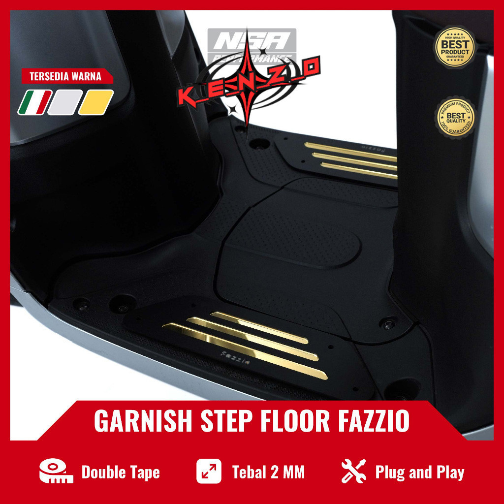 K_E_N_Z_O COVER GARNISH STEP FLOOR YAMAHA FAZZIO 125 HITAM DOFF ITALY GOLD SILVER GARNISH KARPET PIJ