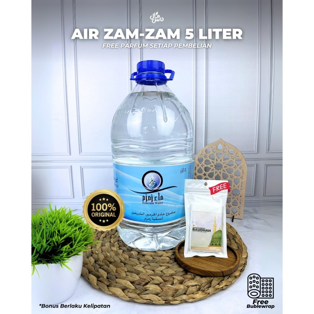 

Air Zam-Zam/ZamZam Asli Model Galon isi Bersih 5 Liter Kualitas Original Asli 100% Import Arab Saudi