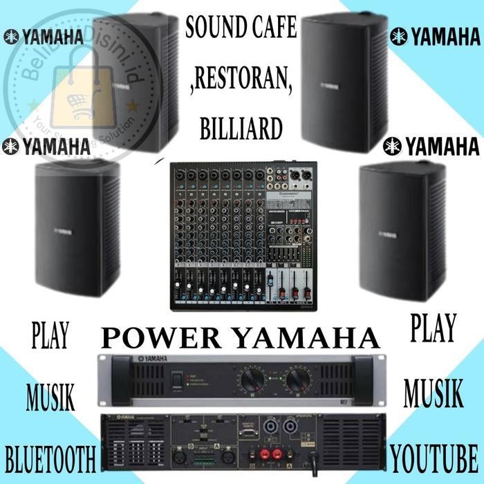 PAKET POWER YAMAHA SPEAKER YAMAHA VS 4, MIXER BLUETOOTH SPEAKER GANTUNG 4 TITIK, DI CAFE BILLIARD KA