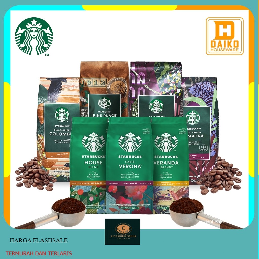 Kopi Starbucks Whole Bean and Ground Coffee Bag Blonde Medium Dark Roast - Kopi Biji dan Kopi Bubuk