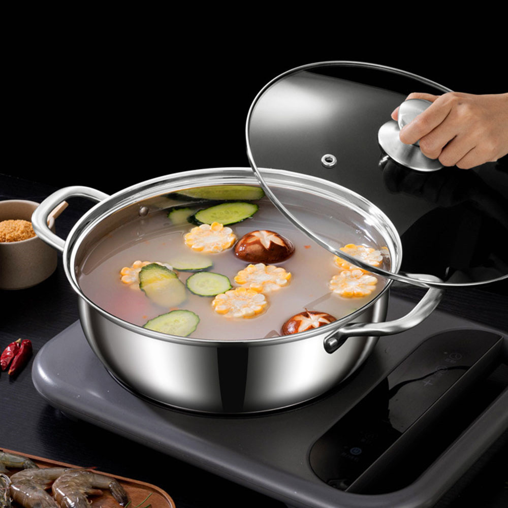 1PC Thickened stainless steel hot pot, commercial flat bottomed soup pot, small hot pot, dry pot, sp