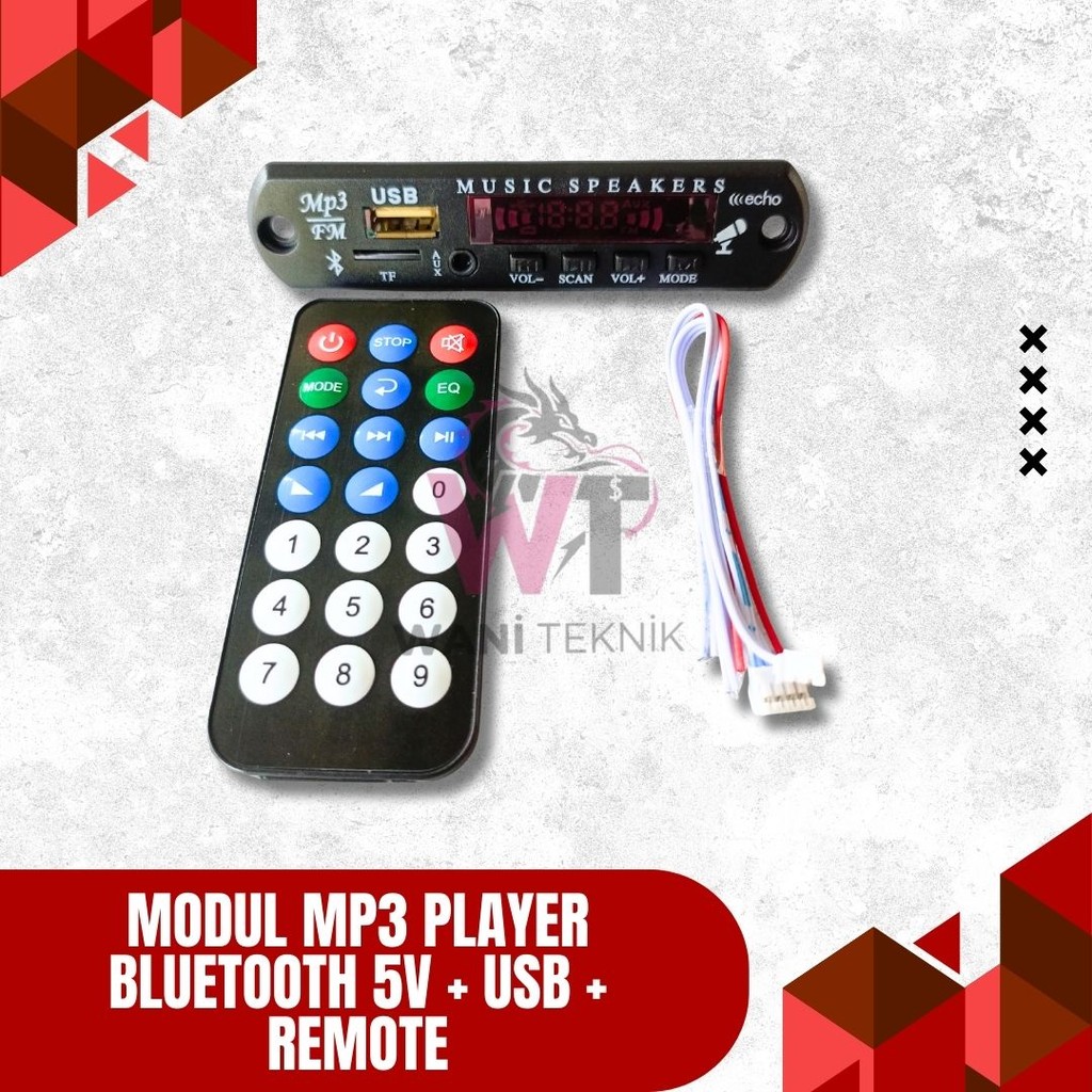 Modul MP3 5V Bluetooth – Dilengkapi Remote & Slot USB