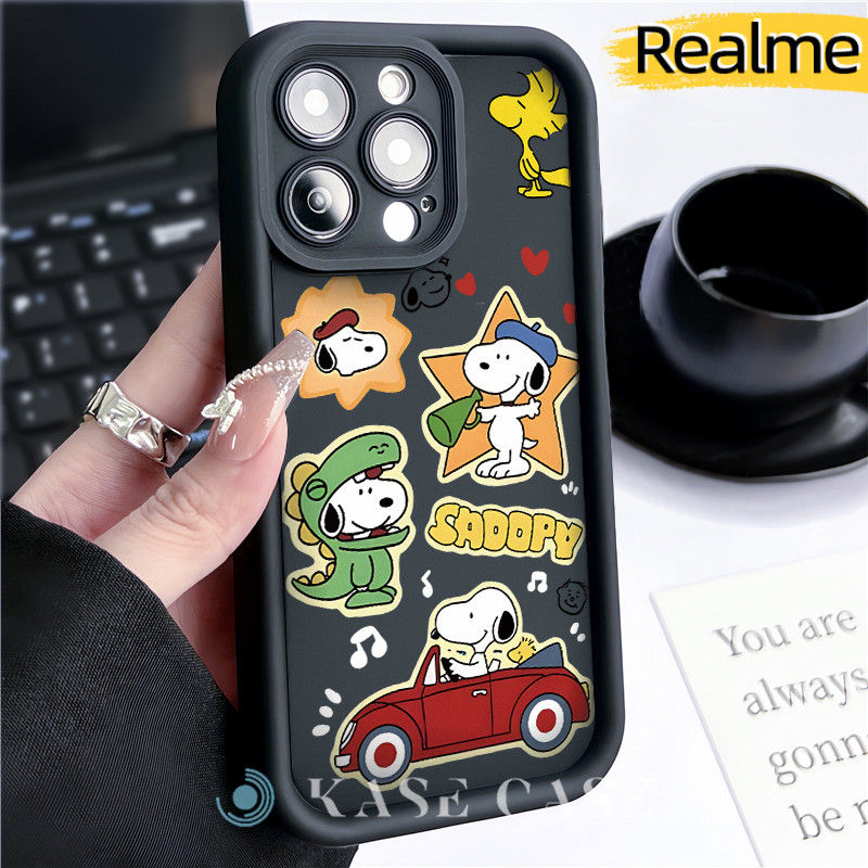 Lucu Snoopy Silicone SoftCase Realme C11-2021 C53 NOTE-50 C15 C21Y C55 5i 5-Pro Soft Polos Hitam TPU