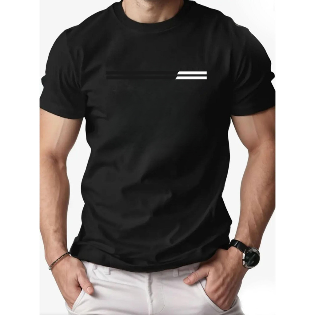 Kaos Santai Pria Ukuran Besar & Tinggi - Lembut Bernapas Lengan Pendek Leher Bulat dengan Teks Paris