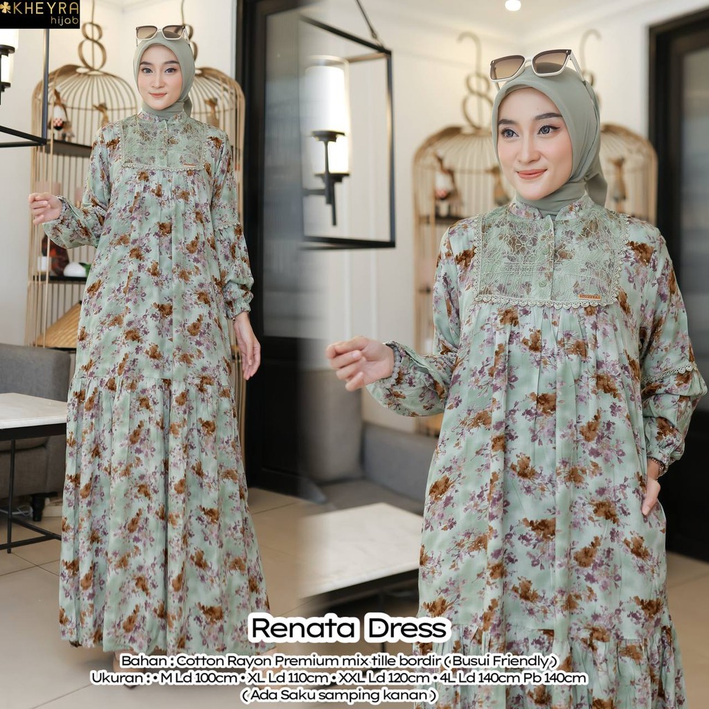 Dress Jumbo Wanita Elegan Renata| Midi Dress Casual Longgar Nyaman Dipakai Untuk Muslimah & Remaja