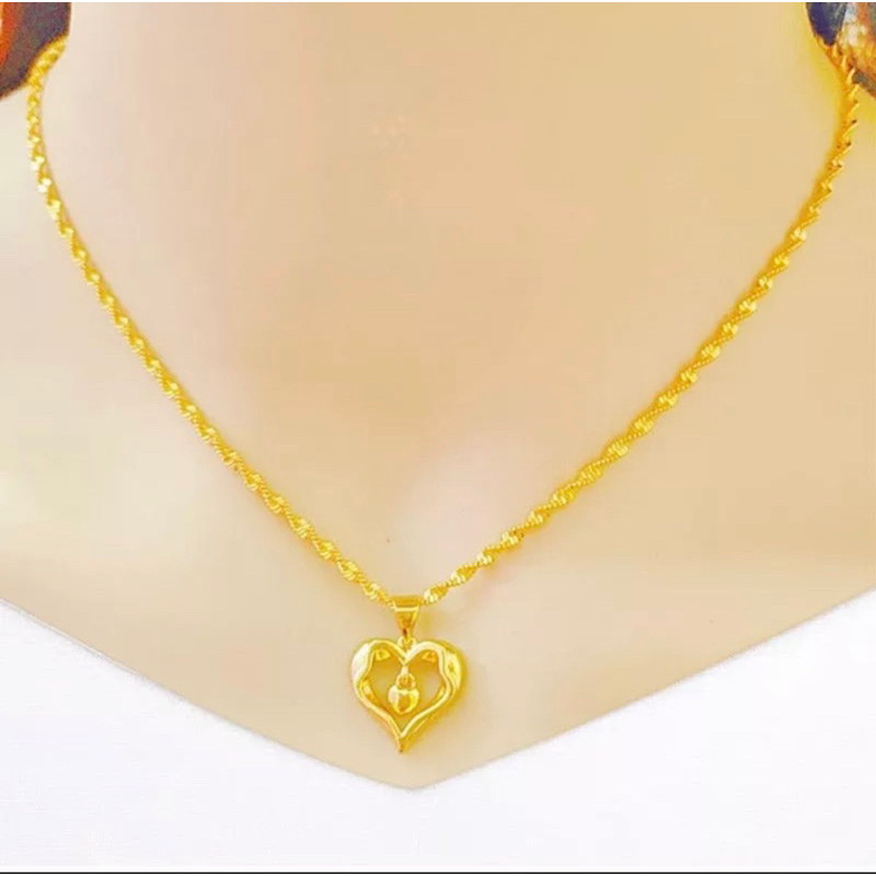 Kalung Emas Asli 5gram Kadar 875 Model Melintir Liontin Love Mata Satu Ada Surat