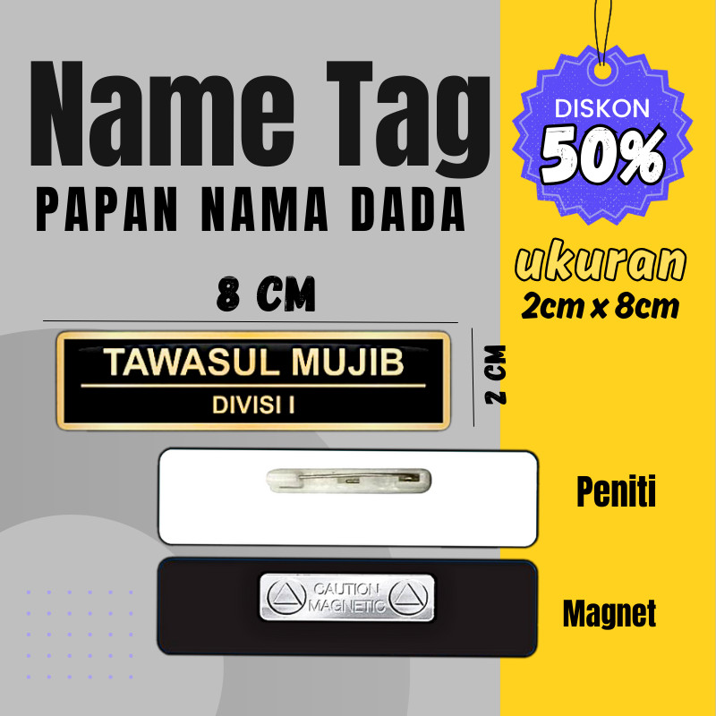 Name Tag Nama Dada Nama Dokter Akrilik Magnet Peniti Gold Silver