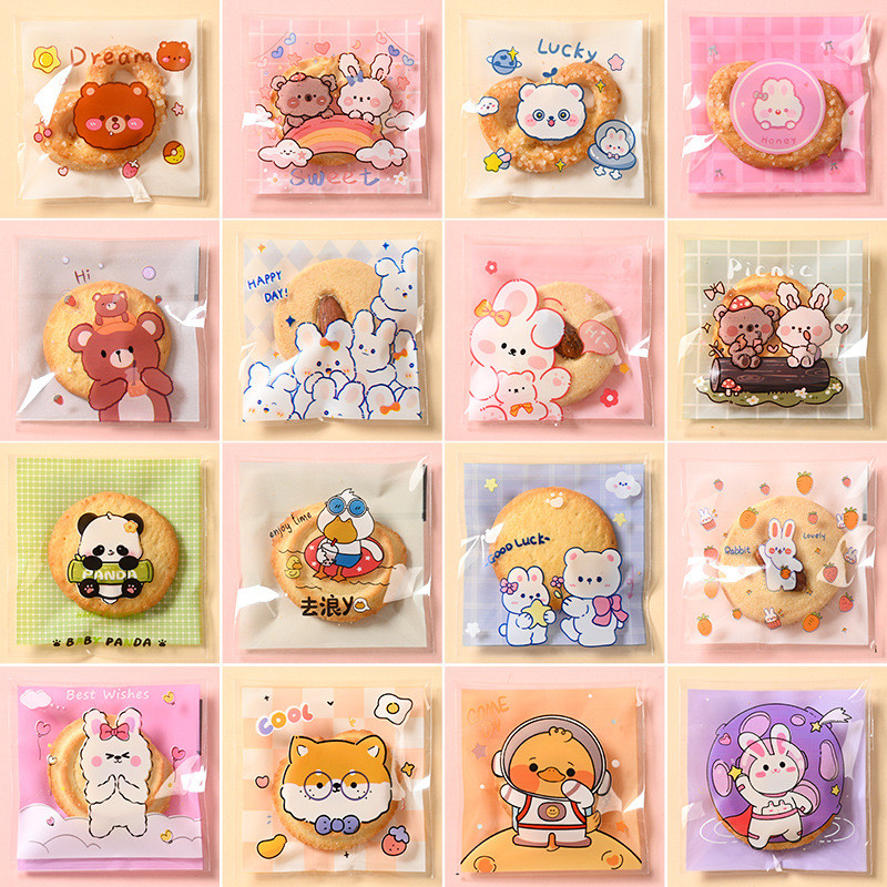 7X7CM 100P PLASTIK COOKIES PEREKAT SEAL PLASTIK KUE KERING COOKIES PERMEN ROTI PLASTIK OPP COOKIES