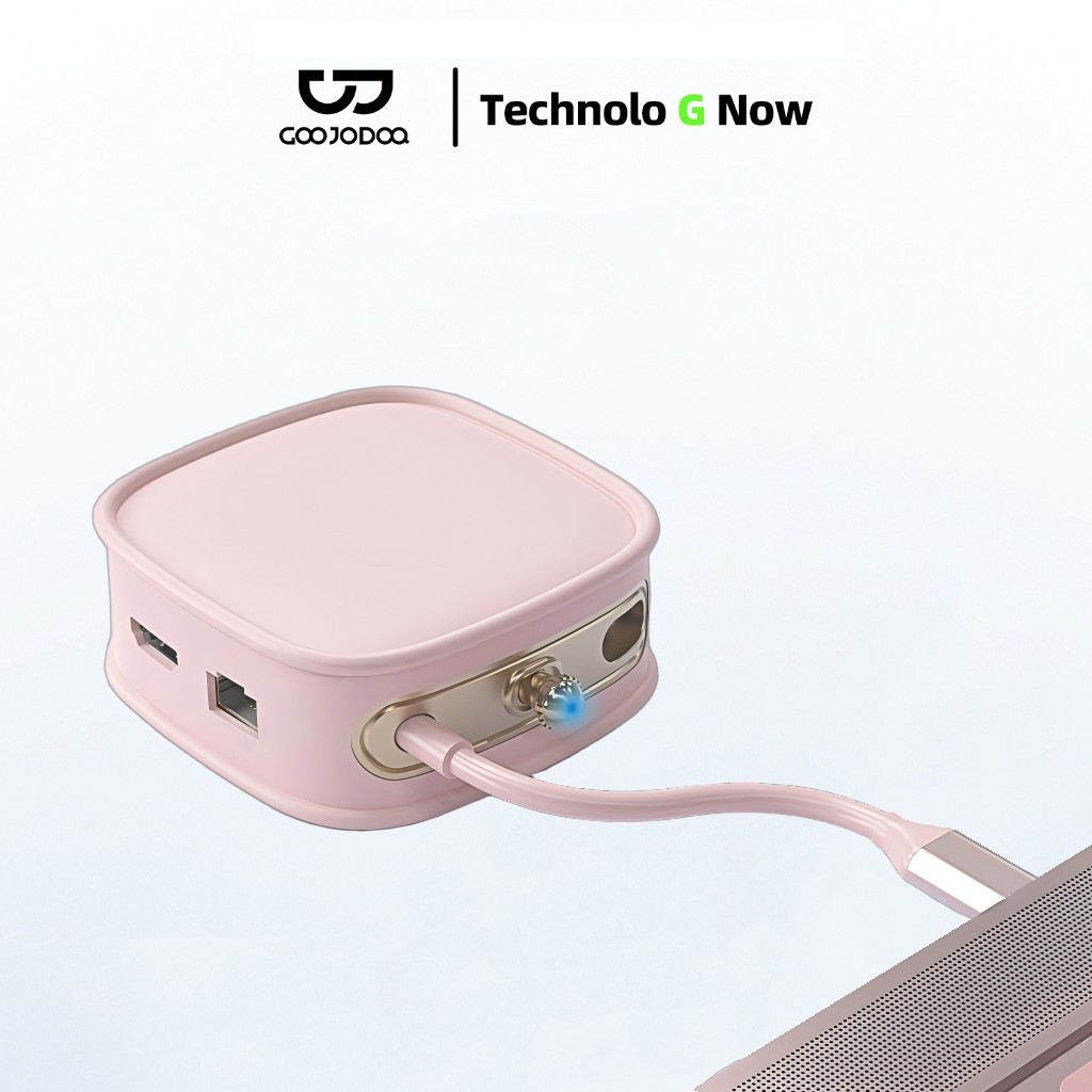 GOOJODOQ 10in1 Multiple USB Hub 3.0 Port Type C Adaptor for Macbook Laptop PD 100W Charger RJ45 Pink
