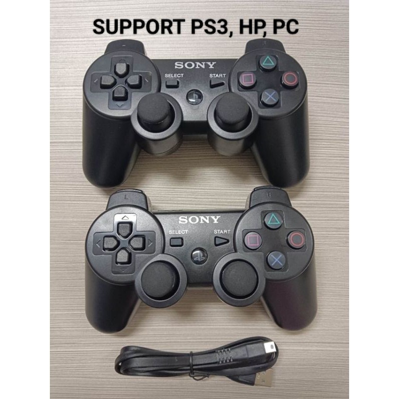 PAKET 2 PCS STIK PS3 WIRELESS ORI PABRIK HITAM + 1 PCS KABEL USB CHARGER STIK PS3