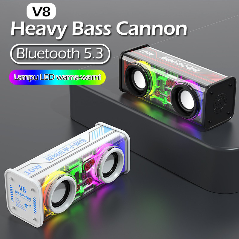 QUADRA Portable V8 Speaker Bluetooth Bass Gempur 3D LED RGB Sync Spiker Bluetooth 5.3 Hemat Baterai 