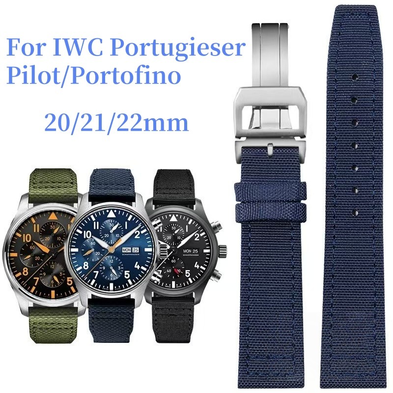 20 21 22mm Wat Band For IWC Portugieser Portofino Pilot - Genuine Leather Canvas Strap  for Portugie