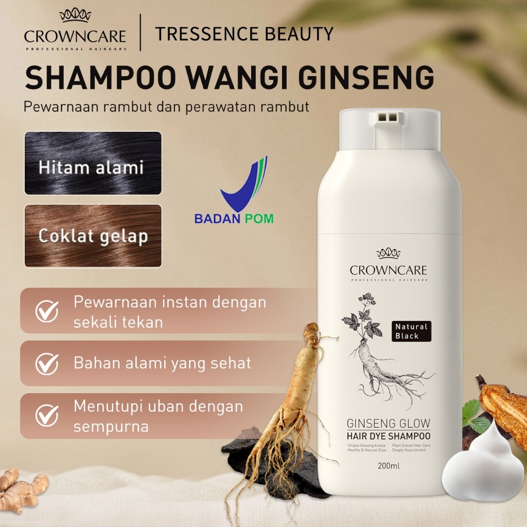 Crowncare Pneuma Ginseng Shampoo Pewarna Rambut 200ml- Cat Rambut Alami Herbal, Hair Coloring Shampo