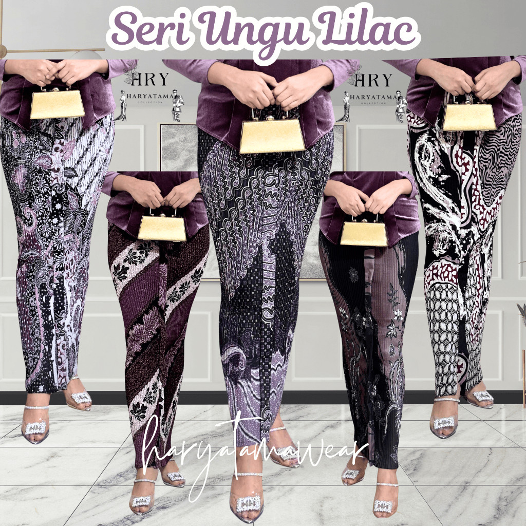 SPESIAL PROMO  Rok Plisket Wiru Corak Lilac Ungu Taro/ Rok Batik / Jarik Instan / Bawahan Kebaya