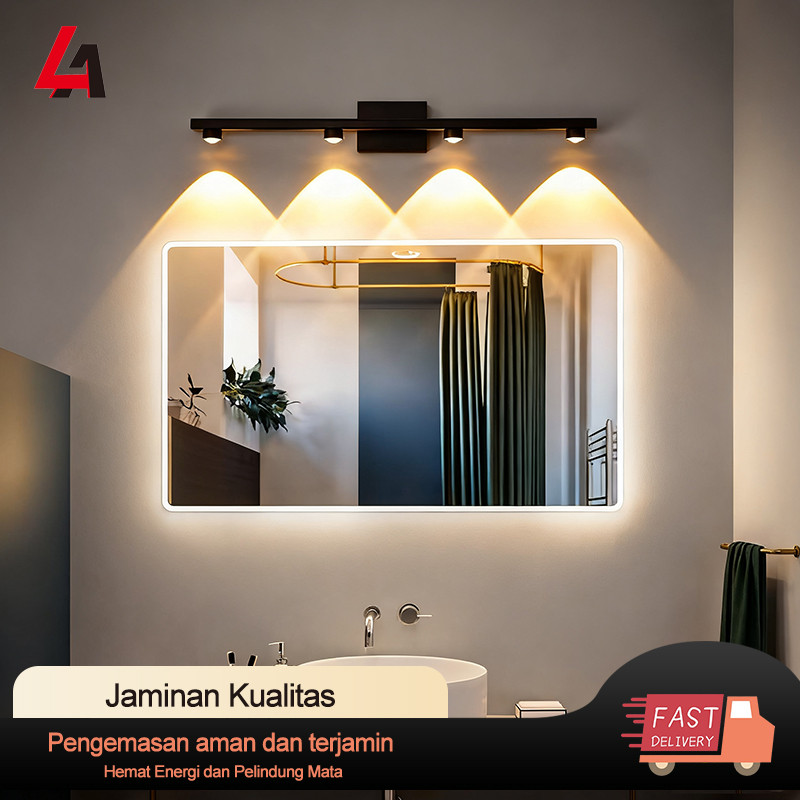 Lampu Dinding Kamar Mandi Modern 4 Lampu LED Tahan Air, Lampu Cermin Kamar Mandi Stylish Hitam Lampu