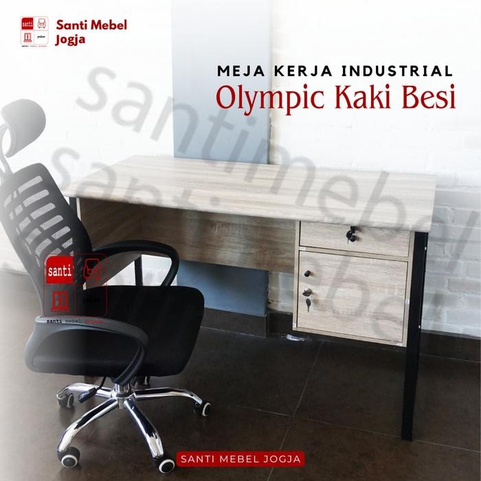 Meja Kerja / Meja Kantor / Meja Belajar Industrial Kaki Besi Olympic