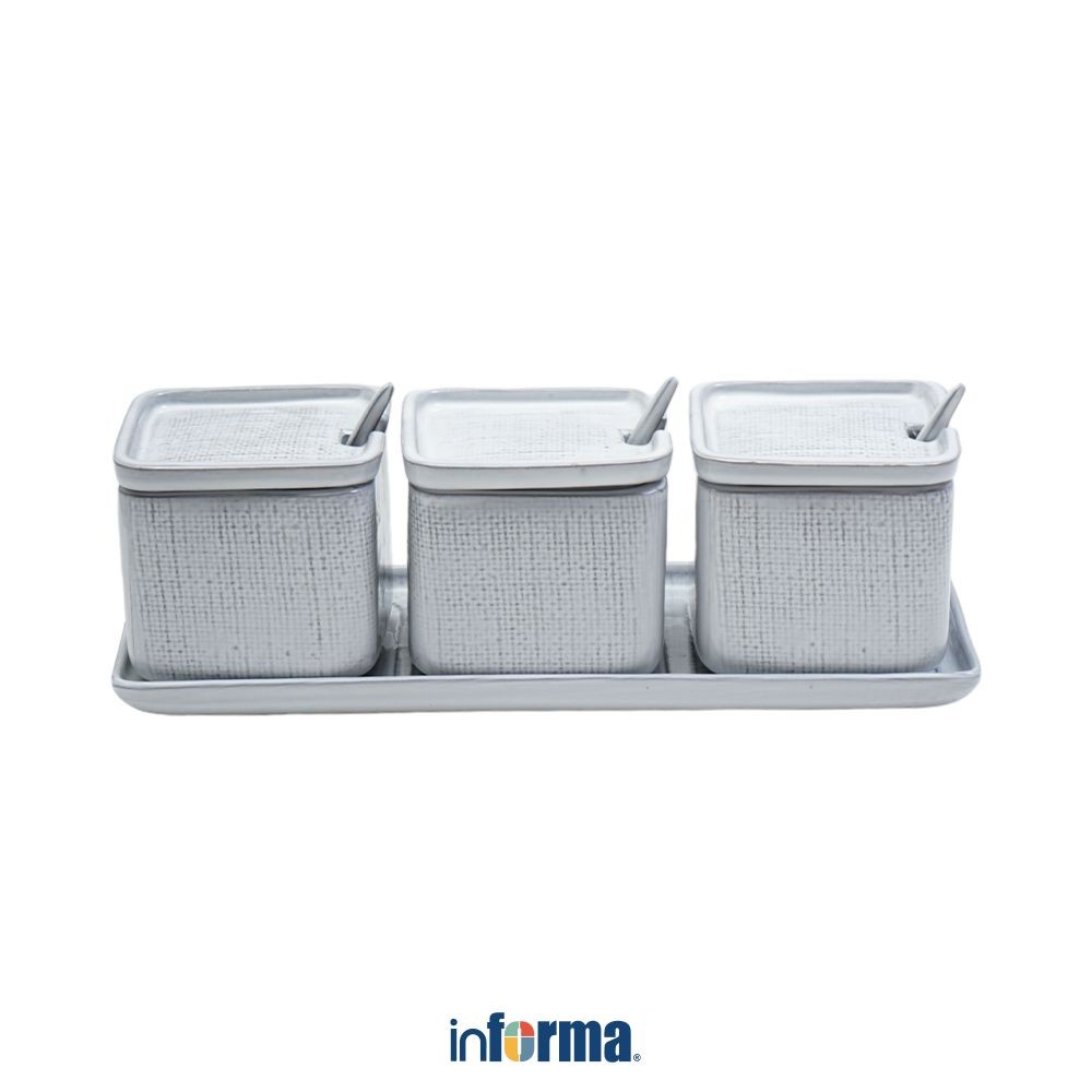 Informa Appetite Set 3 Pcs Elio Tempat Bumbu Dengan Nampan Square - Putih Spice Jar Tempat Penyimpan