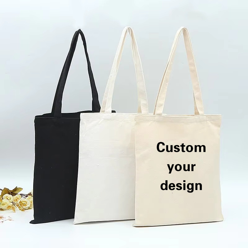50pcs Custom Canvas Bags Pack Wholesale Tote Bags Cotton Customized Printing Painting Logo Photo Sho