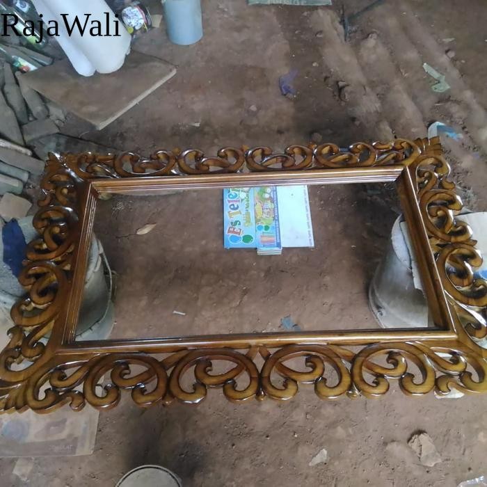 Pigura Ukir Persegi, Pigura Jati murah, Bingkai kaca Ukir Jati Kayu Gold KH13