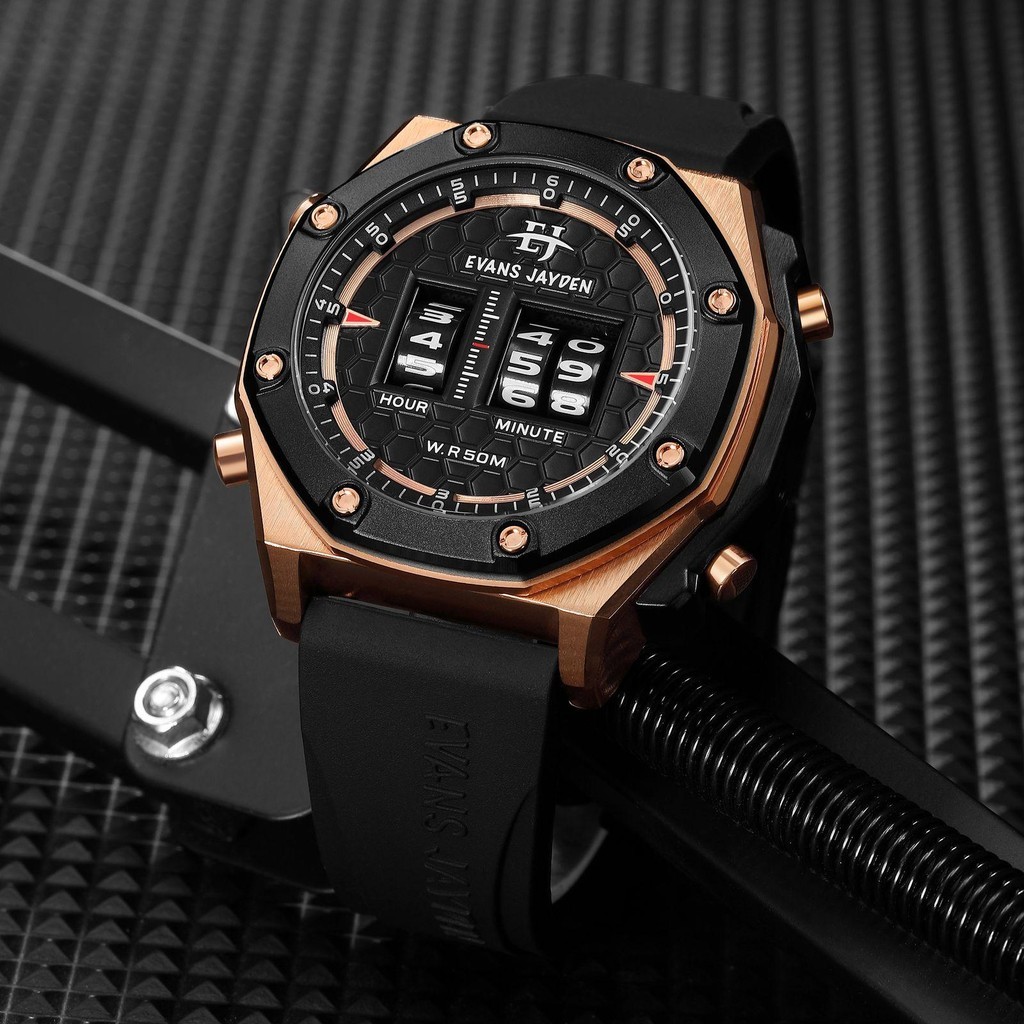 Jam tangan  Evans Jayden Jam Tangan Pria 9576 Rubber Silicon Kaca Sapphire Chronograph Water Resista