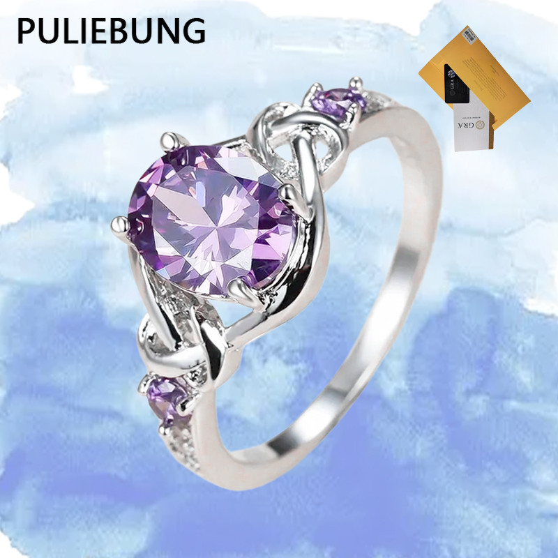 PULIEBUNG - Cincin Bergaya Vintage Dengan Batu Moissanite Ungu Di Bagian Tengah