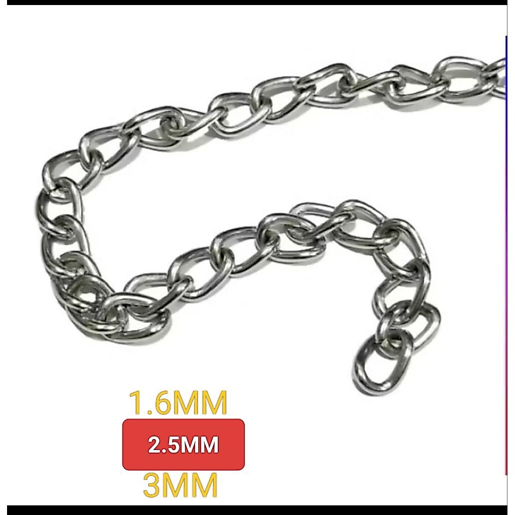 1.6MM. 2.5MM. 3MM Rantai Hias/ Rantai Nikel/Rantai besi 1.6mm. rantai tas besi meteran tanpa pengait