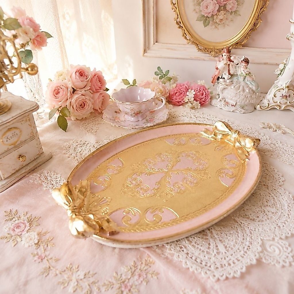 Nampan Pita Vintage Oval Turki Pink Putih Nampan Turkey Tray Ribbon Tray Pink Tray Nampan Pink Nampa