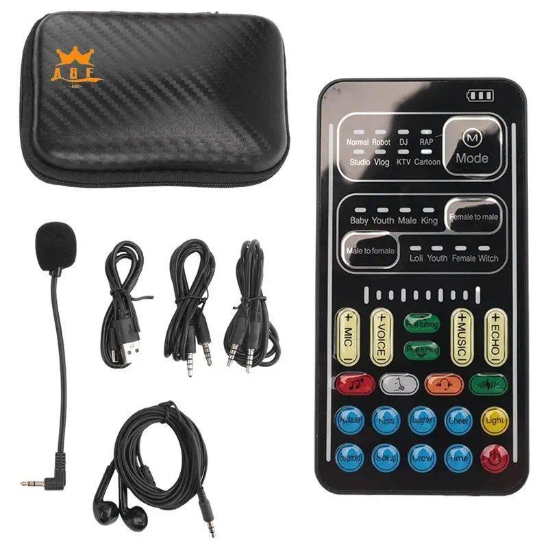 A08E-I9 Voice Changer Full Kit Multiple Audio Effect Bluetooth Live Sound Cards Ultra-Thin Portable 