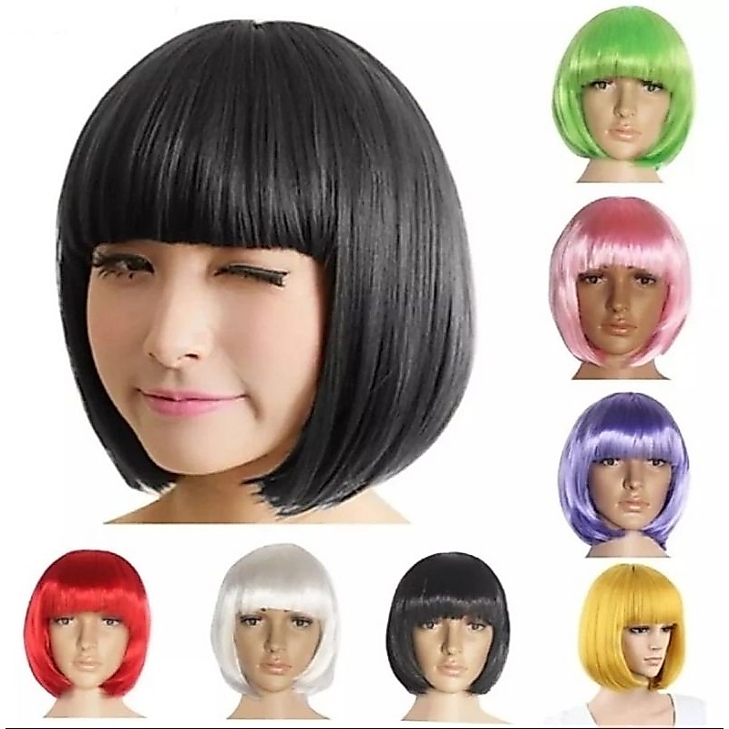 Wig Bob Wanita/ Rambut Wig Lurus Wanita / Rambut Lurus Wanita Model Eropa Kimia, Rambut Pendek Poni,