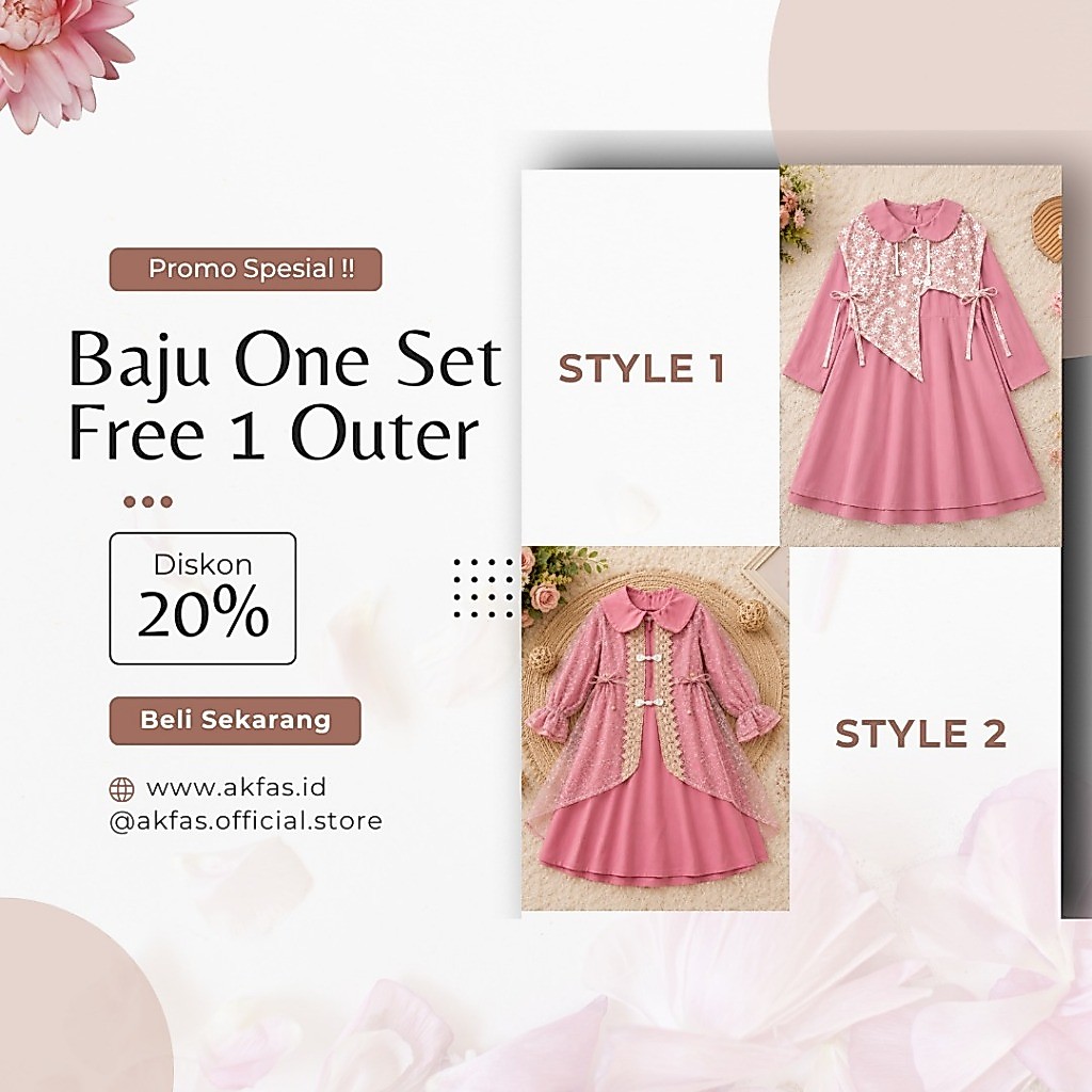 Baju anak gamis 1 set free 1 outer, baju anak murah 1 set