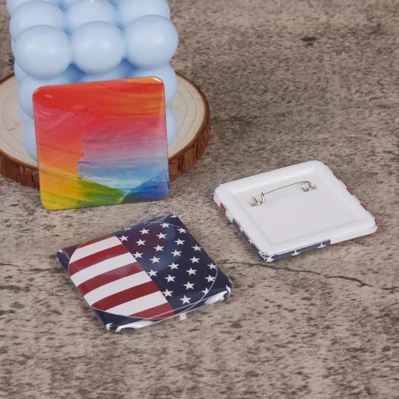 

100pcs 50x50mm Badge Button Square DIY Blank Pin Button Badge Material Making Parts Punch Press Machine Supplies Art Craft