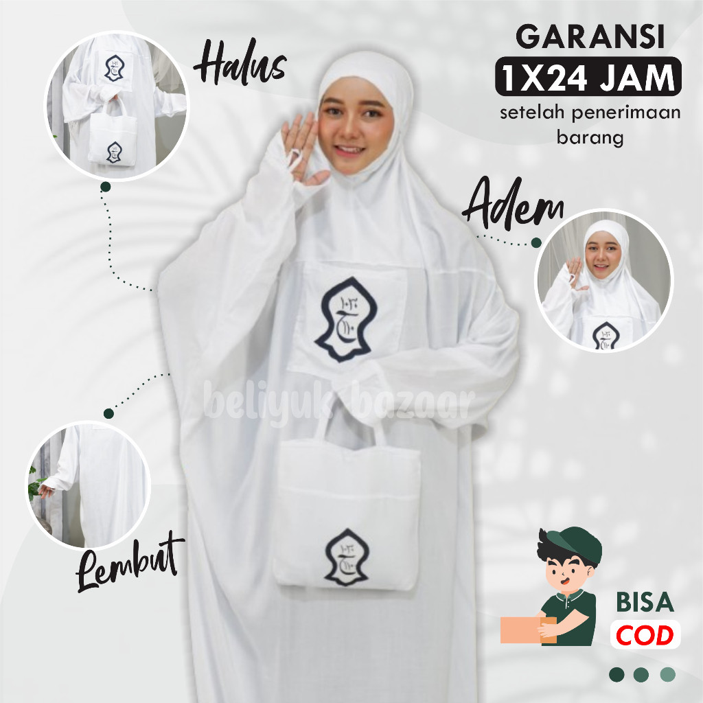 BeliYuk.Bazaar Mukena Terusan Bali Terompah Polosan Putih Mukenah Dewasa Jumbo Rayon 5 Variasi Warna