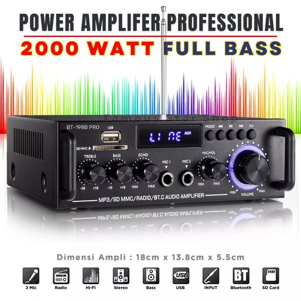 COD~Amplifier fleco BT-ak45B Pro Daya 600Wat Audio penguat suara Full Bass & Treble | Ampli ORIGINAL