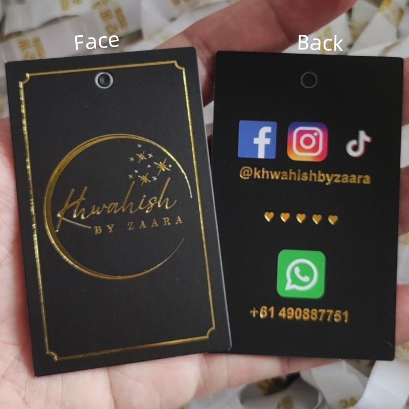 

1000PCS Custom Golden foil print Swing Tags 400GSM Coated Paper Cards 5 * 8 cm Print Hang Tag