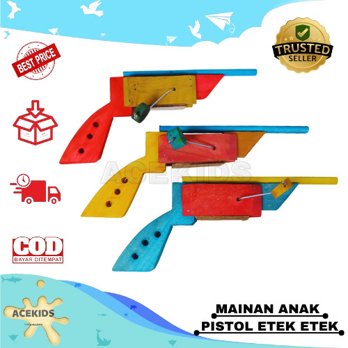 #@$ Mainan Anak Pistol Kayu Putar Jadul Suara Tembakan Etek-Etek $#