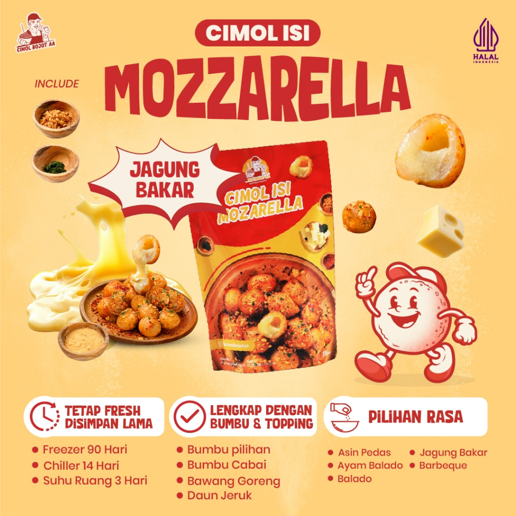 

Cimol Bojot AA Isi Mozzarella Rasa Jagung Bakar Daun Jeruk