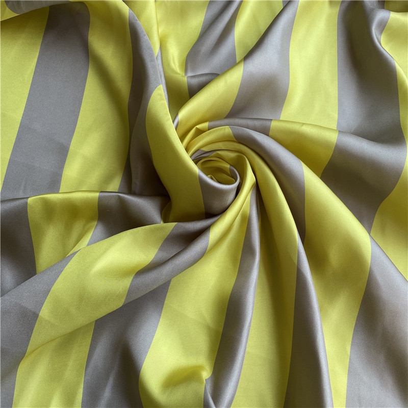 1 meter 100% Mulberry Silk 19 momme Twill Silk Fabric Yellow Stripes Printed 135cm 53" wide by the y