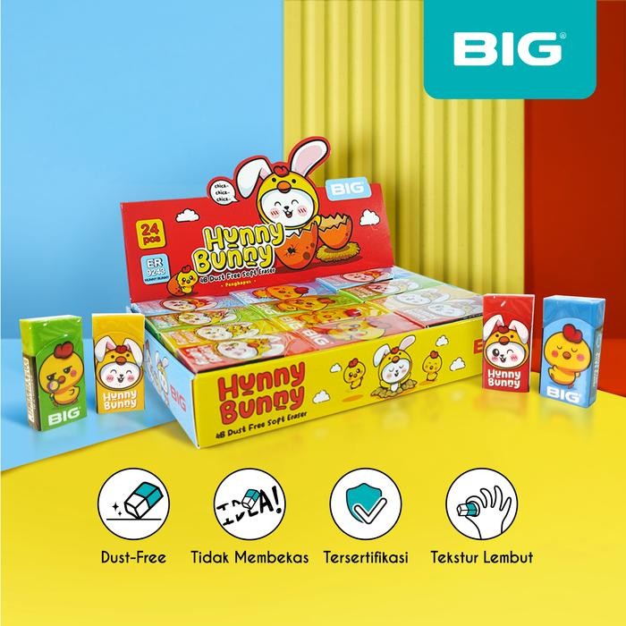 

BIG Penghapus / Eraser Pensil Warna Warni Kecil Dust Free Hunny Bunny Series 24 Pcs Stationery ER-9243HUNNYBUNNY