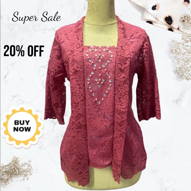 NJBaju Atasan Terbaru Blus Kebaya Brokat Mewah Model KutuBali Kancing Depan