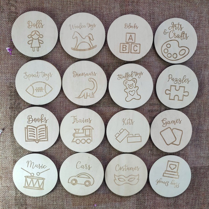 

Wooden Trofast Labels Toy Box Storage Label Tags Playroom Decor Round Chips Wooden Toys Labels