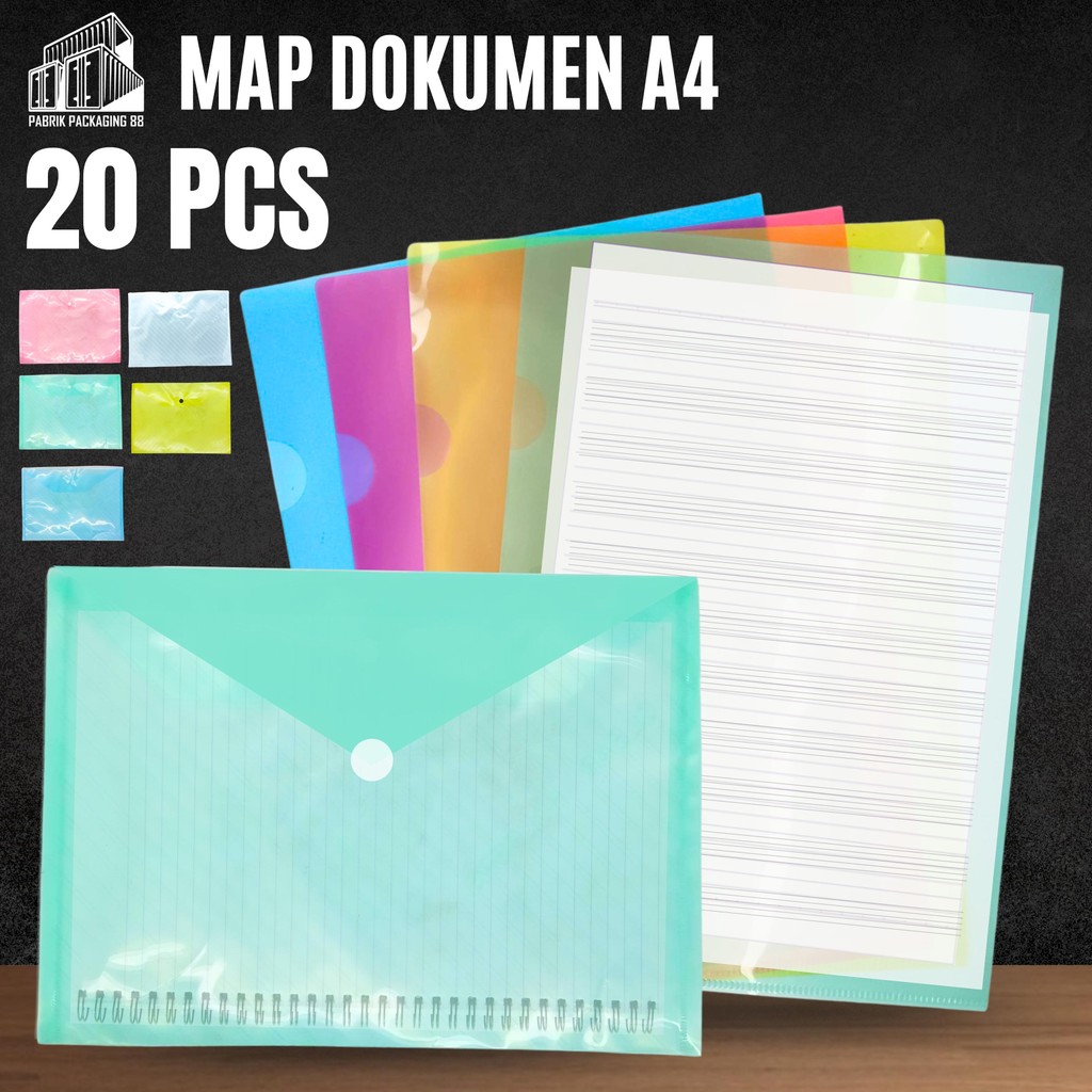 

20 PCS Map Plastik A4 Folder One Map Kancing Bussines File Folio Dokumen Clear Sleeve Mika Bening