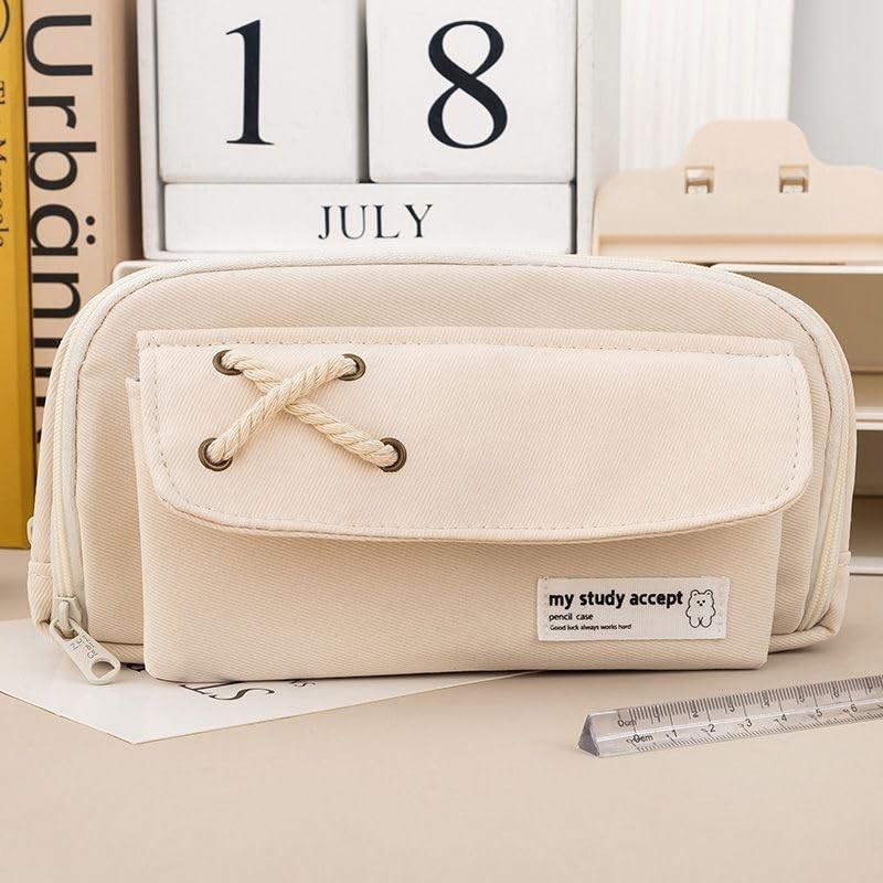 

Tempat Pensil Model Pita Silang Kotak Pensil Tali Rami Ritsleting Ganda Bahan Kanvas Pouch Tempat Alat Tulis Perlengkapan Sekolah Kantor