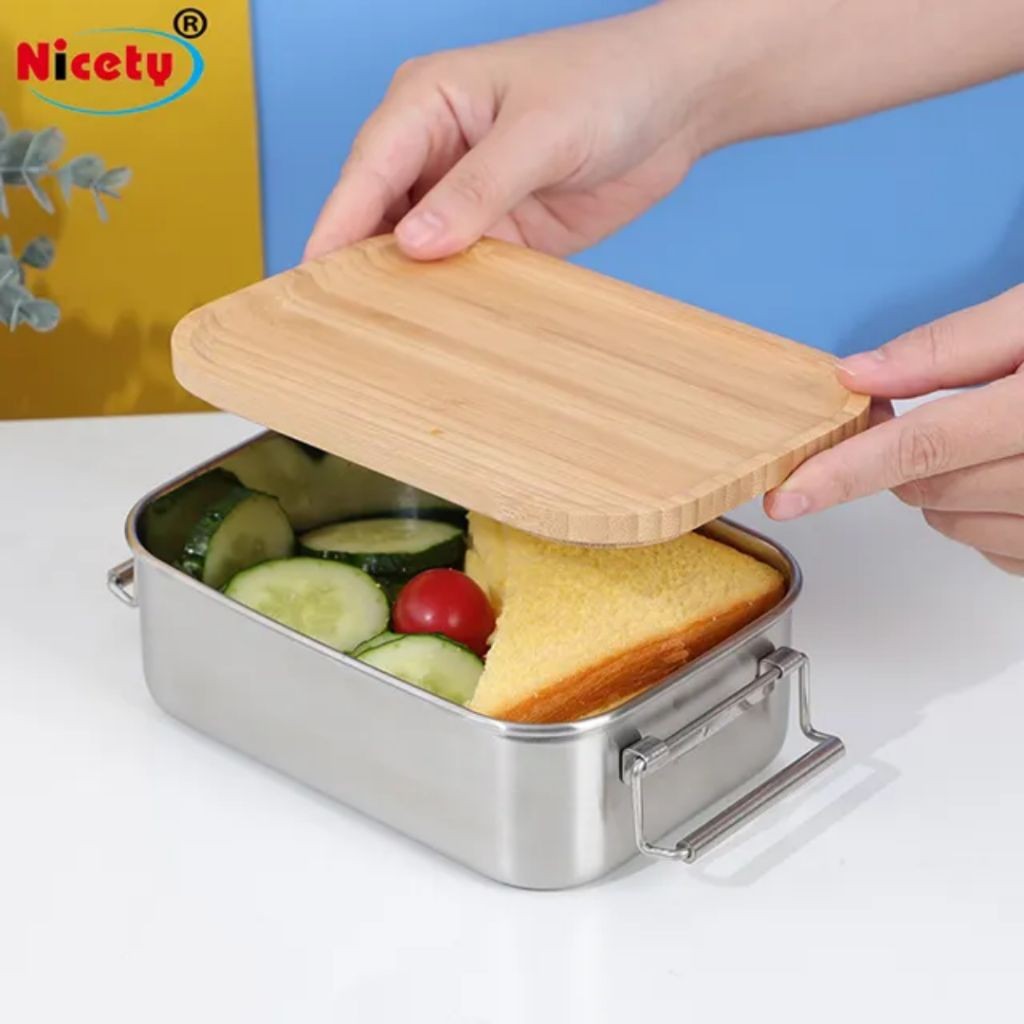 KOTAK LUNCH BOX STAINLESS TUTUP KAYU | BENTO BOX KOTAK MAKAN STAINLES TUTUP KAYU STAINLESS 304