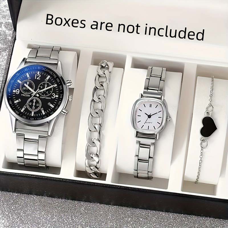 (Cod)4PCS Jam Tangan Couple Anti Air Original 100% Penunjuk Stainless Stell/Paket Hadiah Jam Tangan(