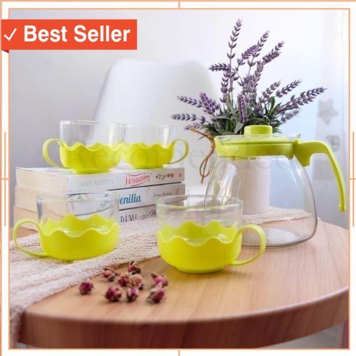 Termurah / Tea Pot Set Kaca Tanpa Saring 5 In 1